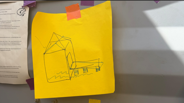 Blatt mit Skizze von einem Haus