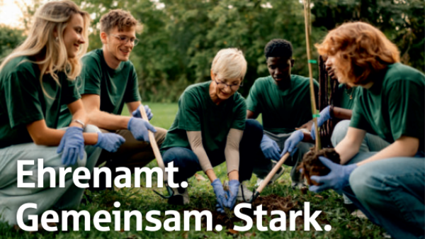 fünf Menschen bei der gemeinsamen Gartenarbeit